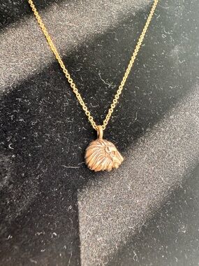 🦁 Vintage 925 Sterling Silver Lion Head Pendant Necklace – Gold Tone